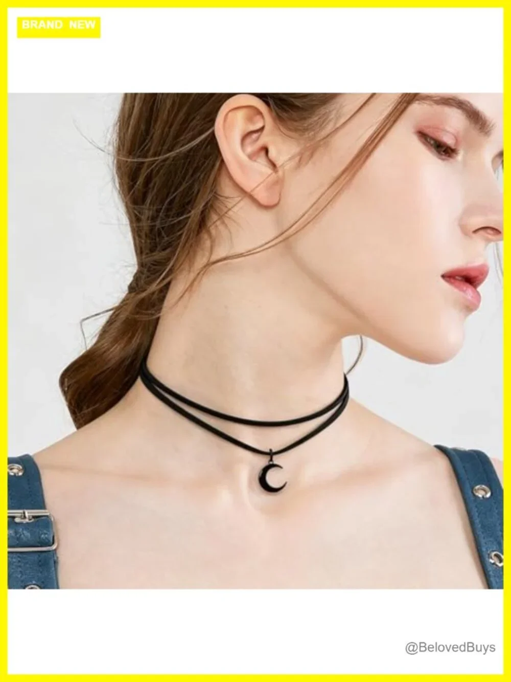 Gothic Moon Choker Faux Suede Leather Layered Necklace Punk Jewelry